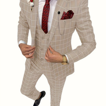 Riolio Mens Suit Plaid Tuxedos Business Suits Slim Fit Double Breasted